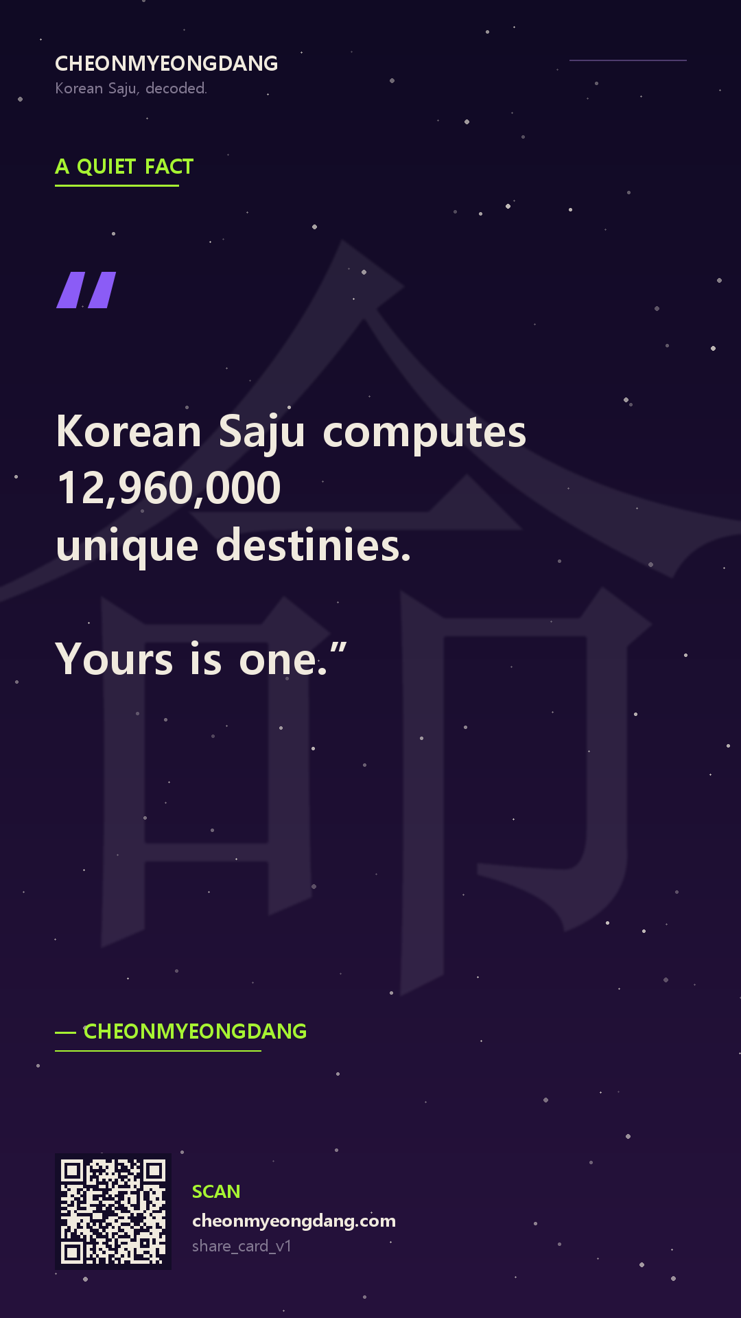 Founder quote card — 12.96M unique destinies